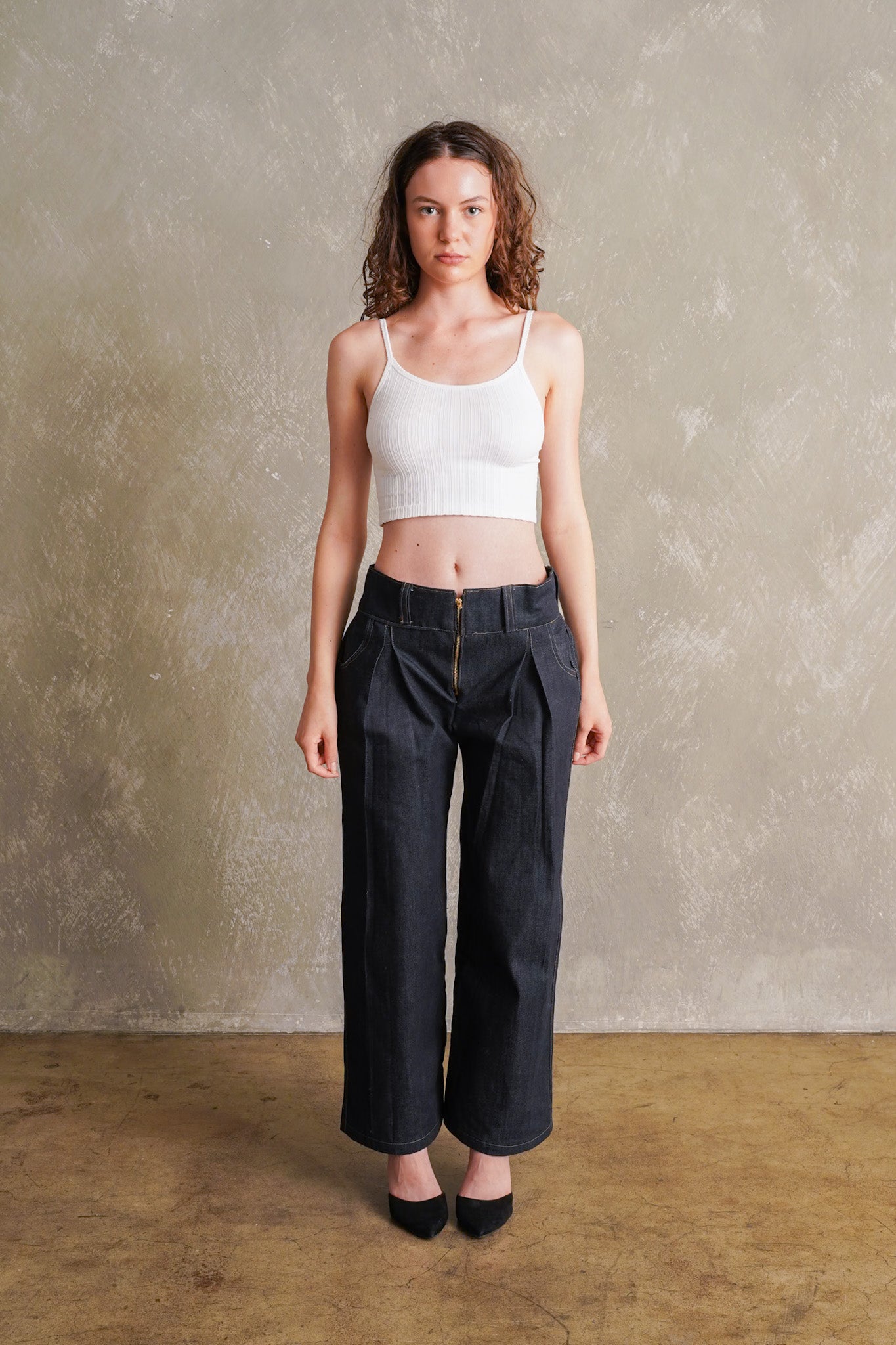 High Waist Pleated Denim Pants