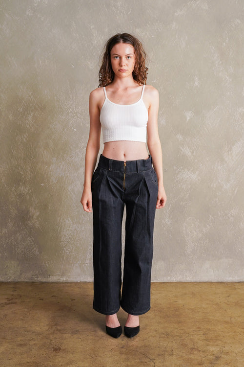 High Waist Pleated Denim Pants