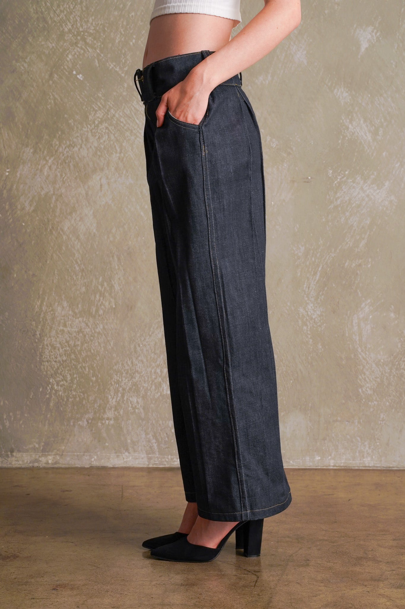 High Waist Pleated Denim Pants