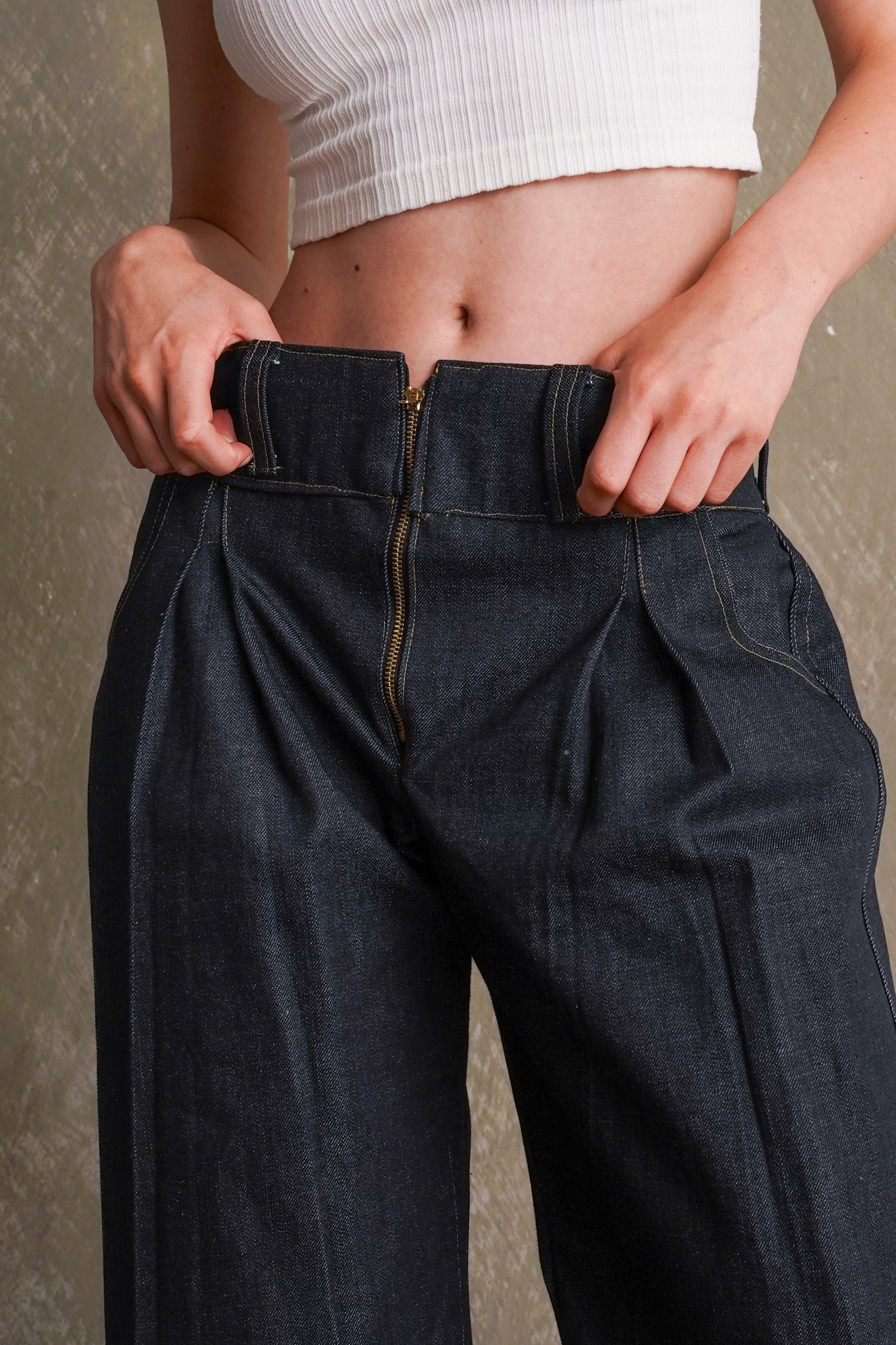 High Waist Pleated Denim Pants