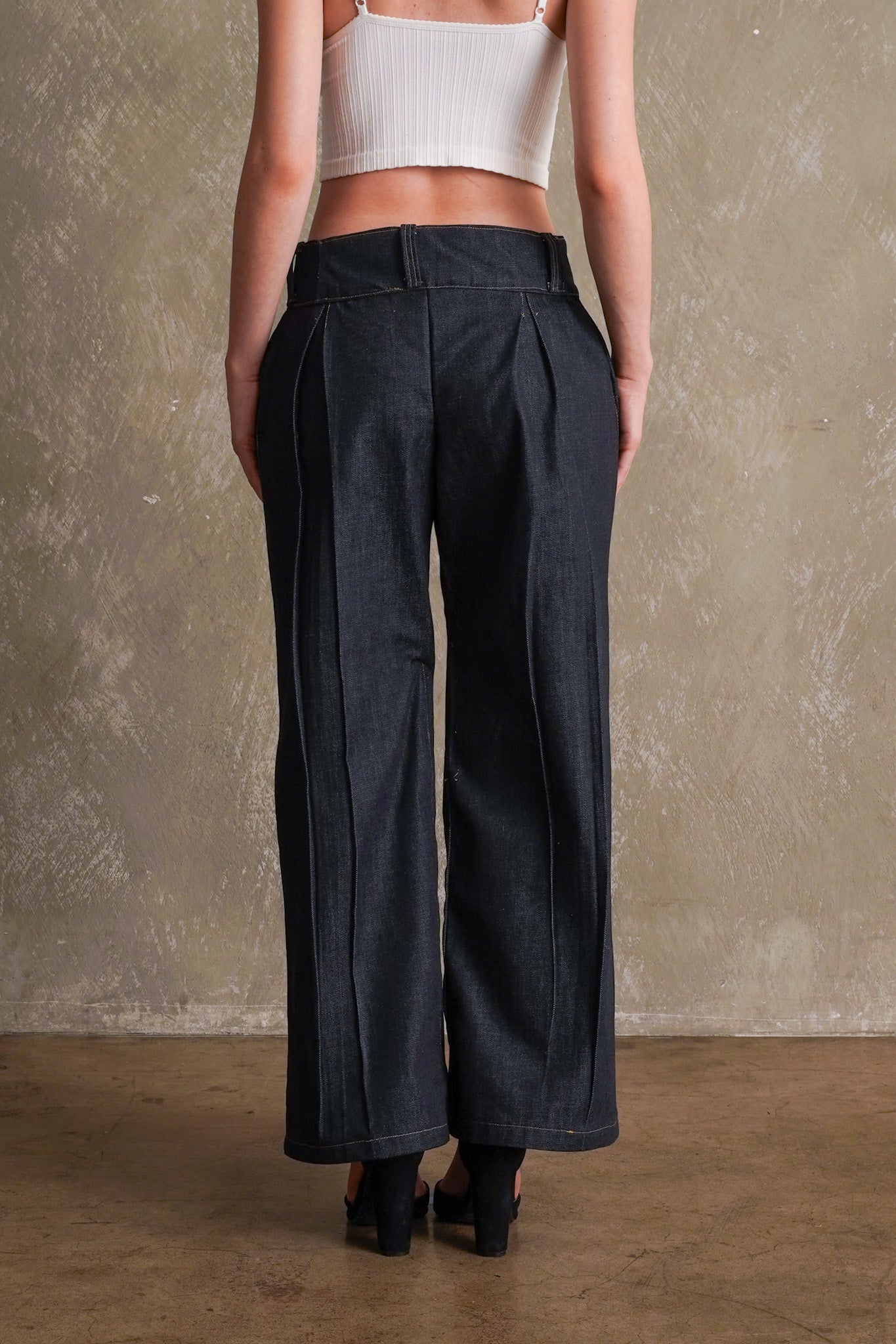 High Waist Pleated Denim Pants