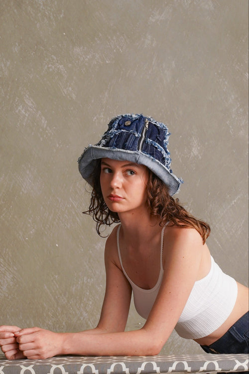 Denim Bucket Hat with Zipper