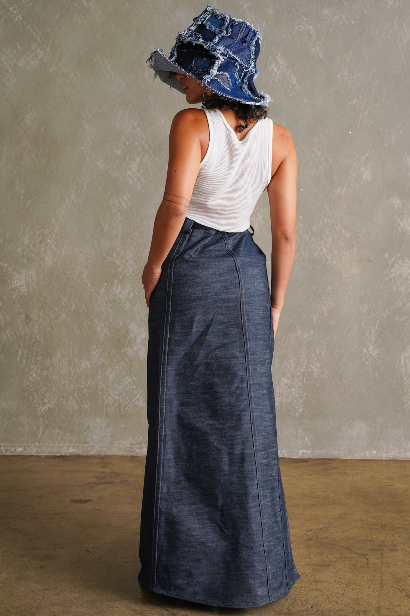 Ultra High Waist Flare Maxi Denim Skirt with Slit