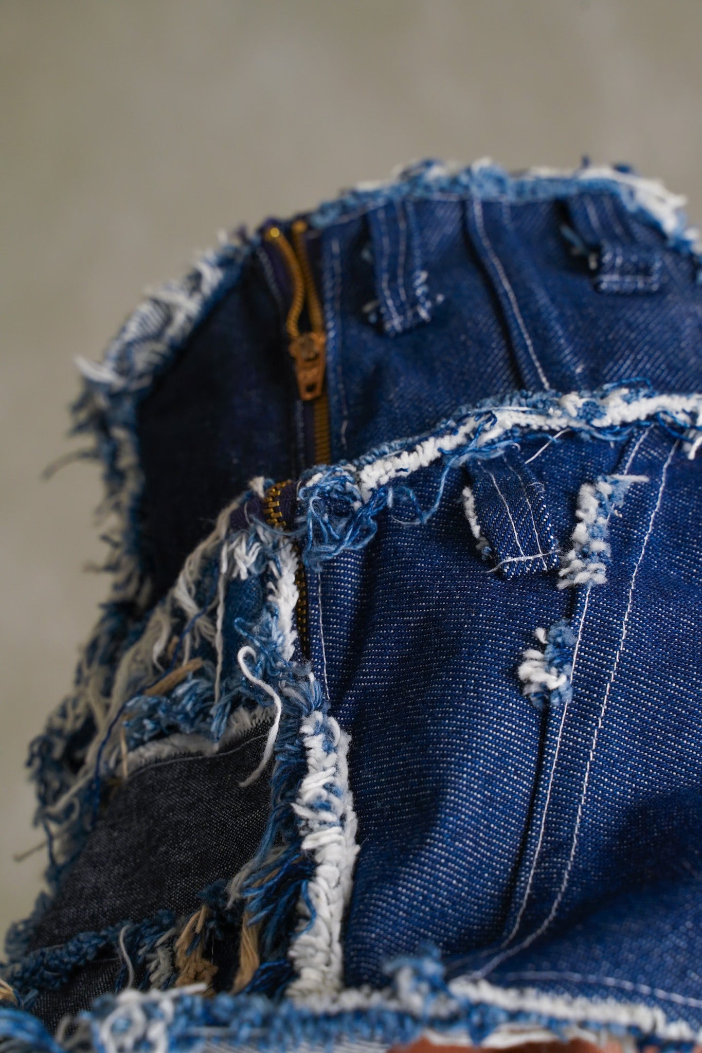 Oversized Denim Hat with Zipper