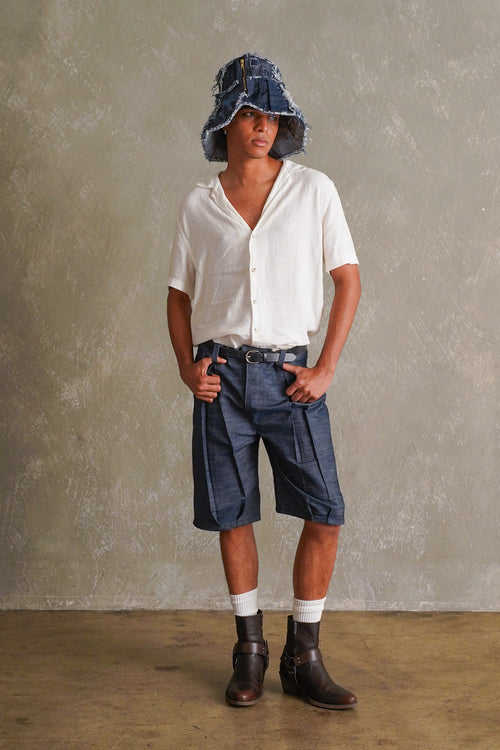Denim Hat with Short Flaps
