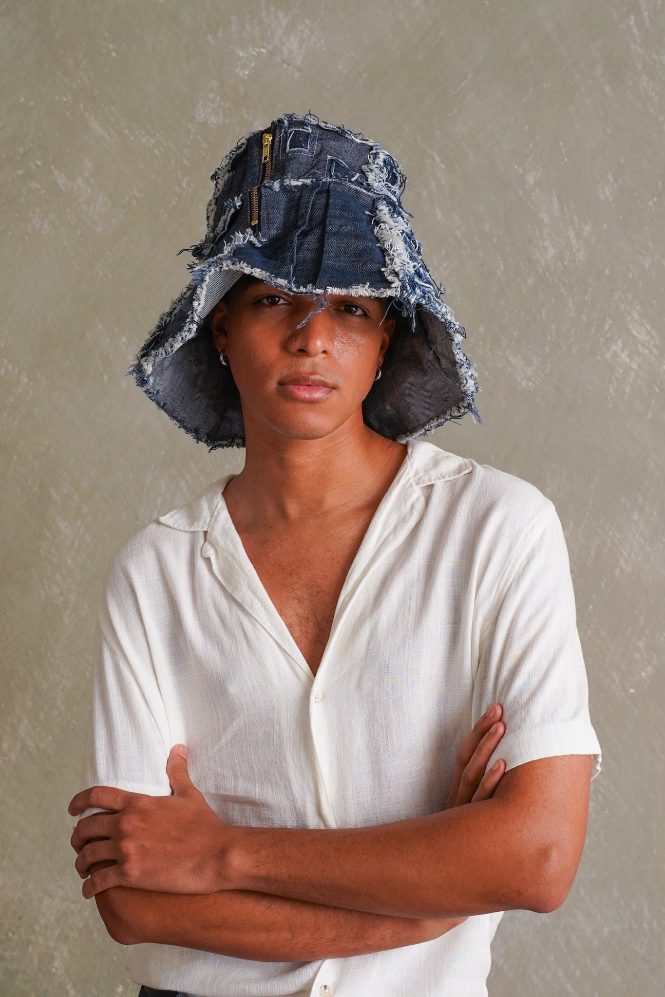 Denim Hat with Short Flaps