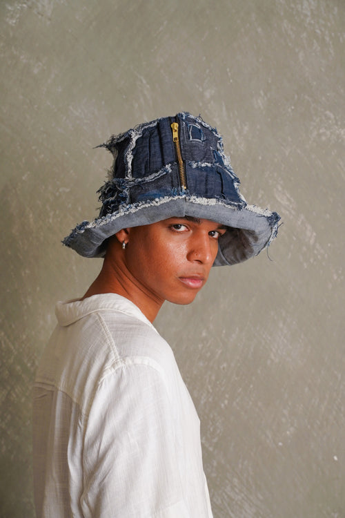 Denim Hat with Short Flaps